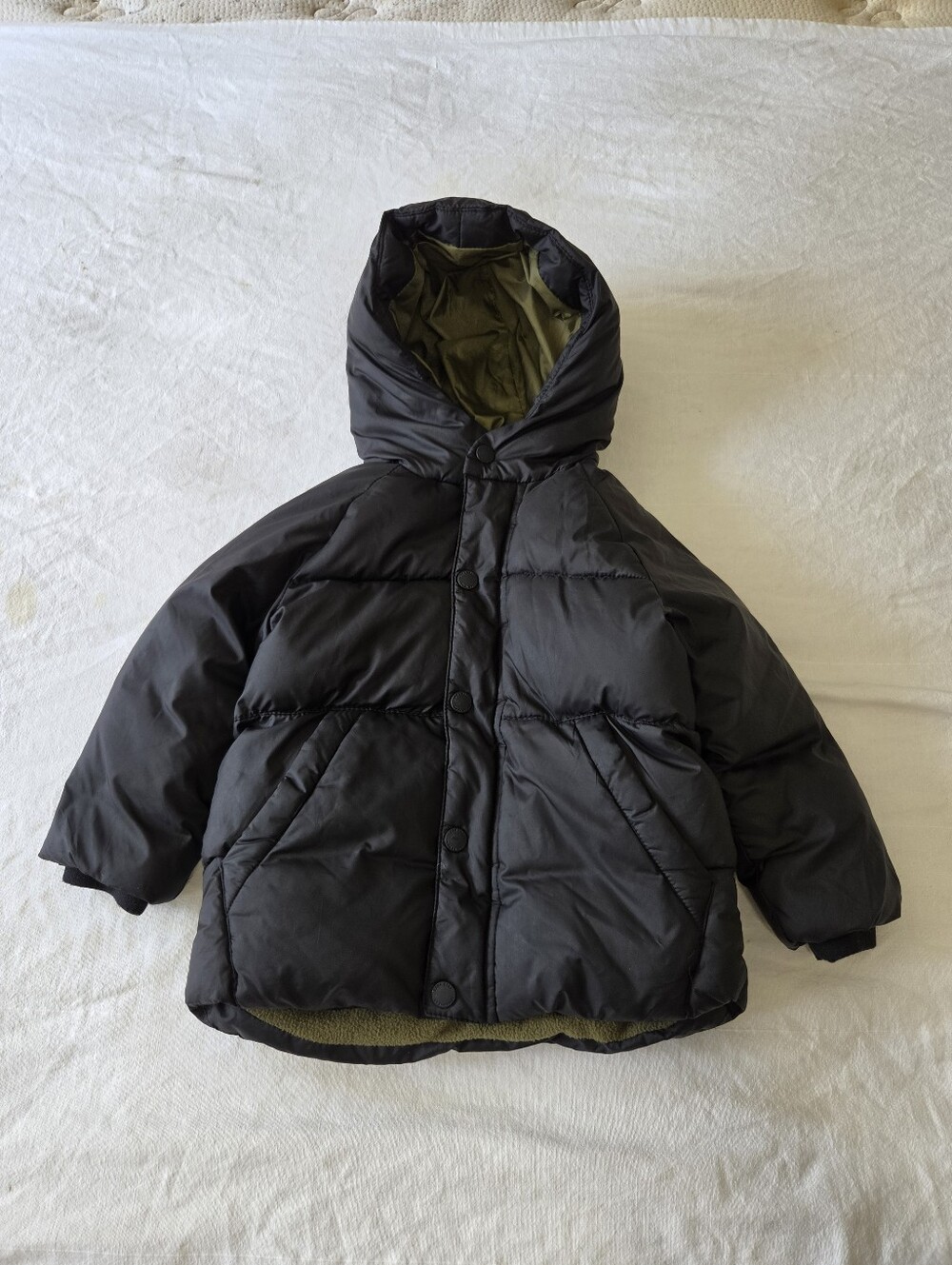 Zara Puffer Jacket Boy 2-3 Years Puffy Black Hooded Pockets Coat Fleece Lined
